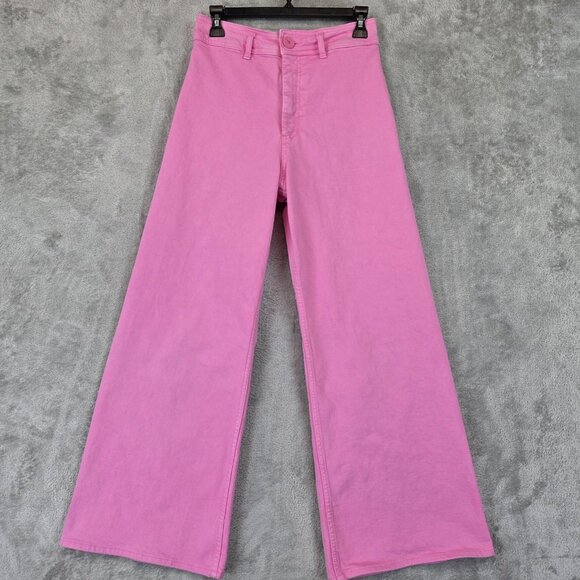 Zara Denim - Zara Jeans Womens 6 Pink High Rise Wide Leg Twill Denim Patch Pocket Casual